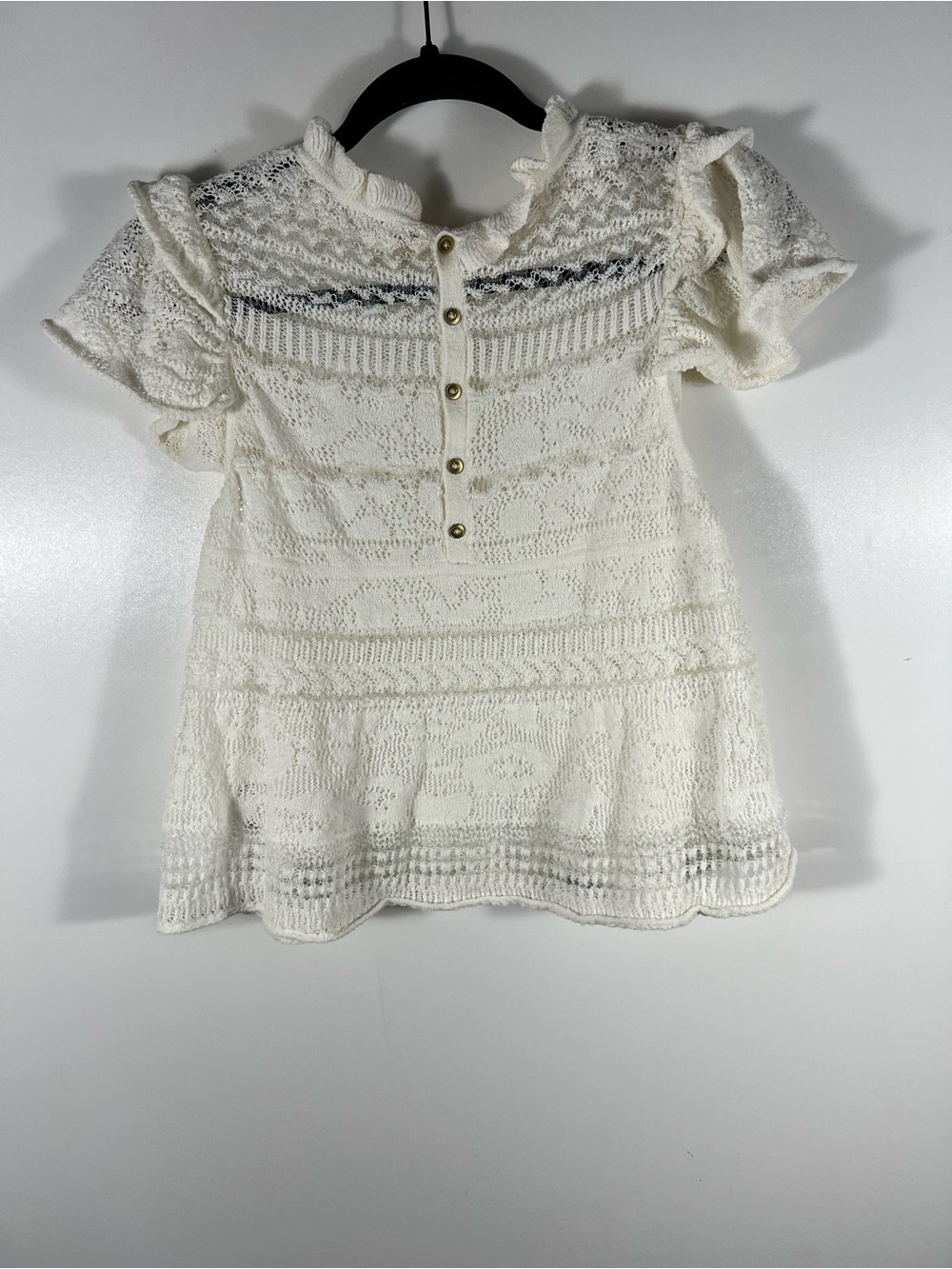 Anthropologie Lace Sweater Tee with Ruffle Sleeves Sz Small Petite - Picture 8 of 13